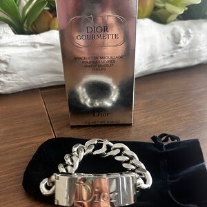 Christian Dior Bracelet Lip Gloss Duo Street Charm 002 Silver Tone Length 18cm